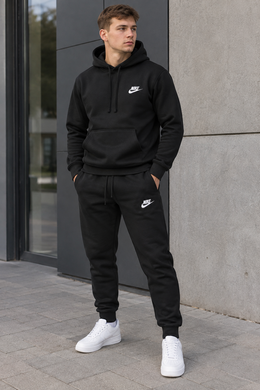 Чоловічий спортивний костюм Sportswear з начосом - худі та штани, чорний