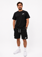 Мужской спортивный комплект Sportswear черный - футболка oversize и шорты карго